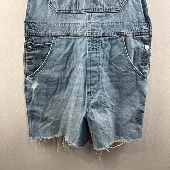 GAP Blue Wash 100% Cotton Raw Hem Distressed Denim Jean Bib Shortalls Size S - Picture 3 of 6